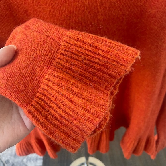 THML | Orange Wool Blend Ruffled Hem Sweater Cozy Fall - Picture 3 of 6